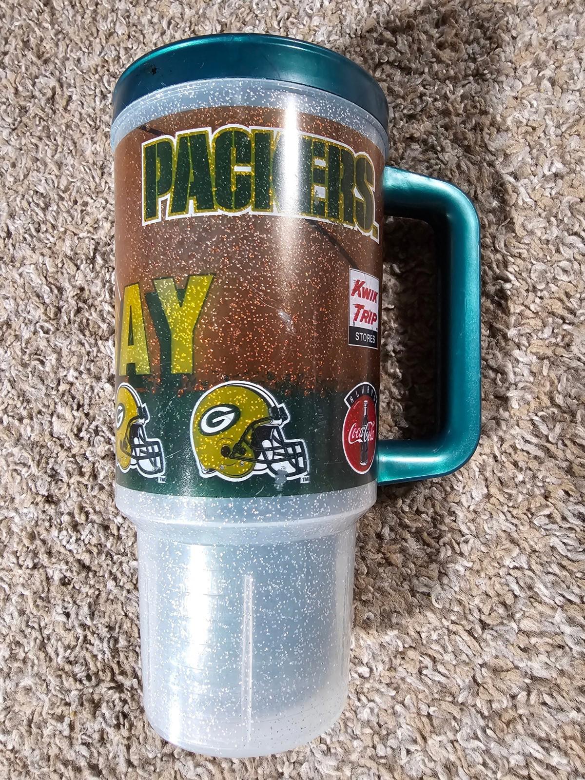 Green Bay Packers Whirley Plastic Thermo Travel Mug Kwik Trip No Lid