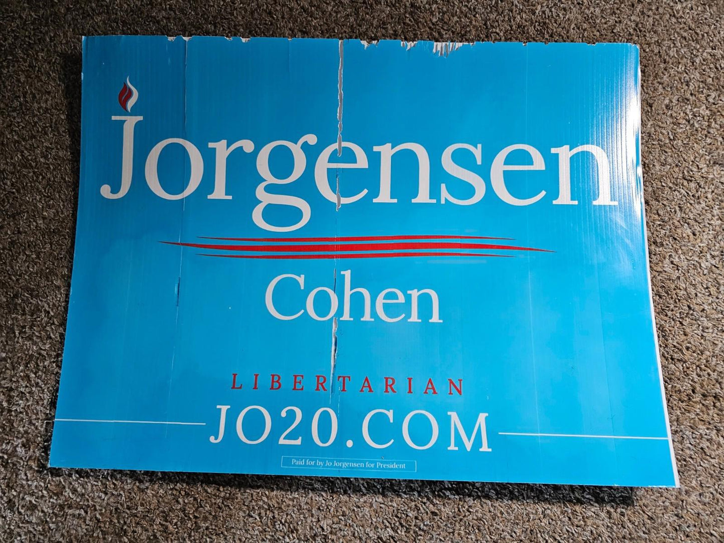 Jo Jorgensen Spike Cohen Libertarian President 2020 Official Yard Sign