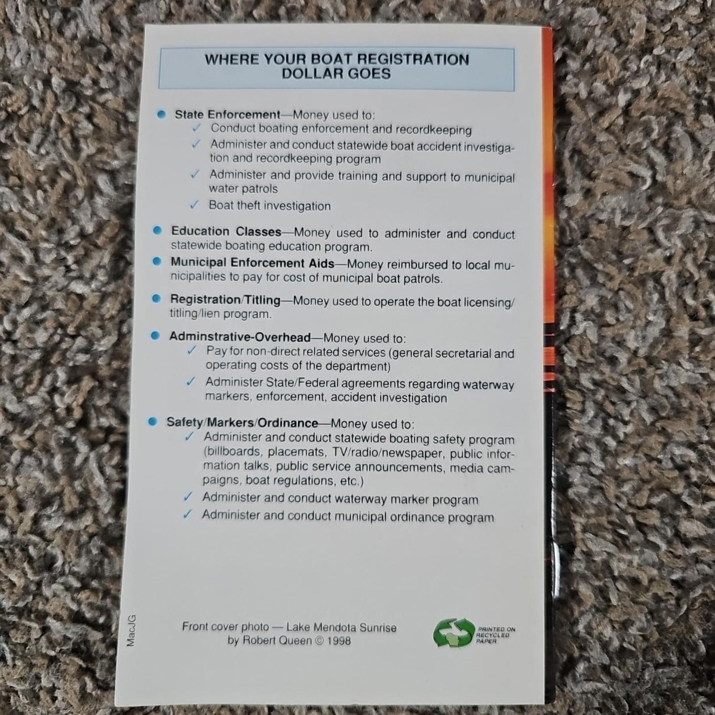 2000 wisconsin Boating regulations pamphlet