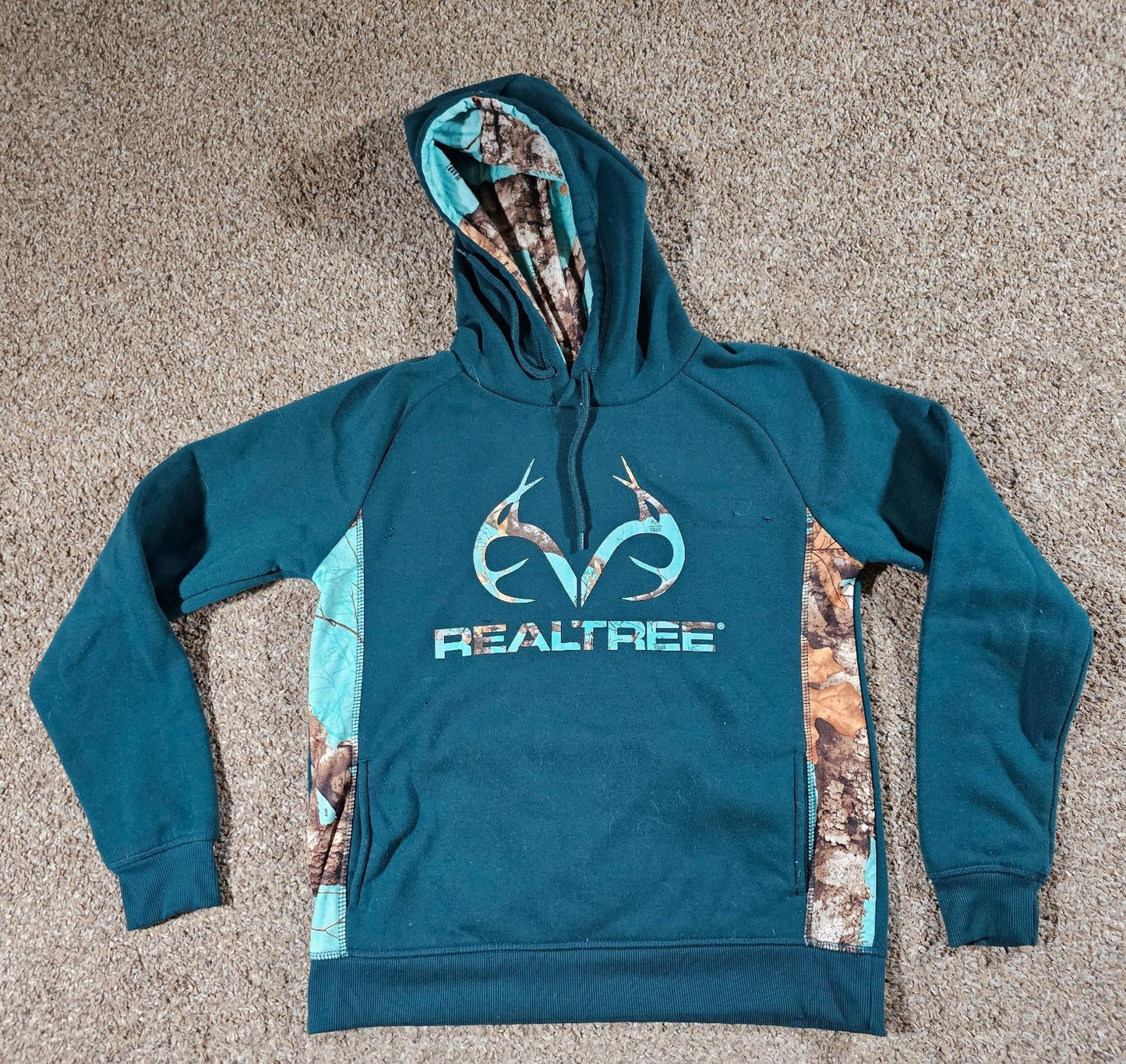Realtree Hoodie Mens S Blue Green Camo  Sweatshirt Outdoor