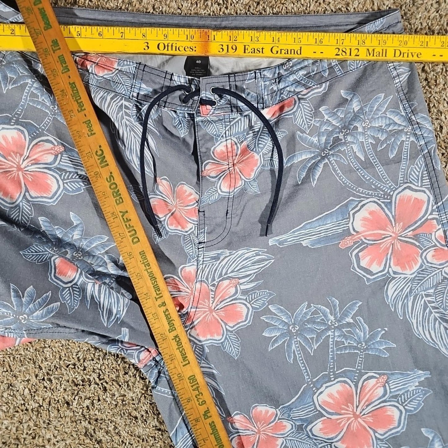 Sz 40 Floral Drawstring Swim Trunks Shorts