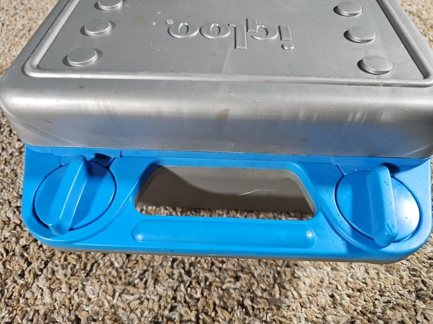 Vtg Locking Igloo Lunch Box Kit Compartments Silver Blue USA Made 1995