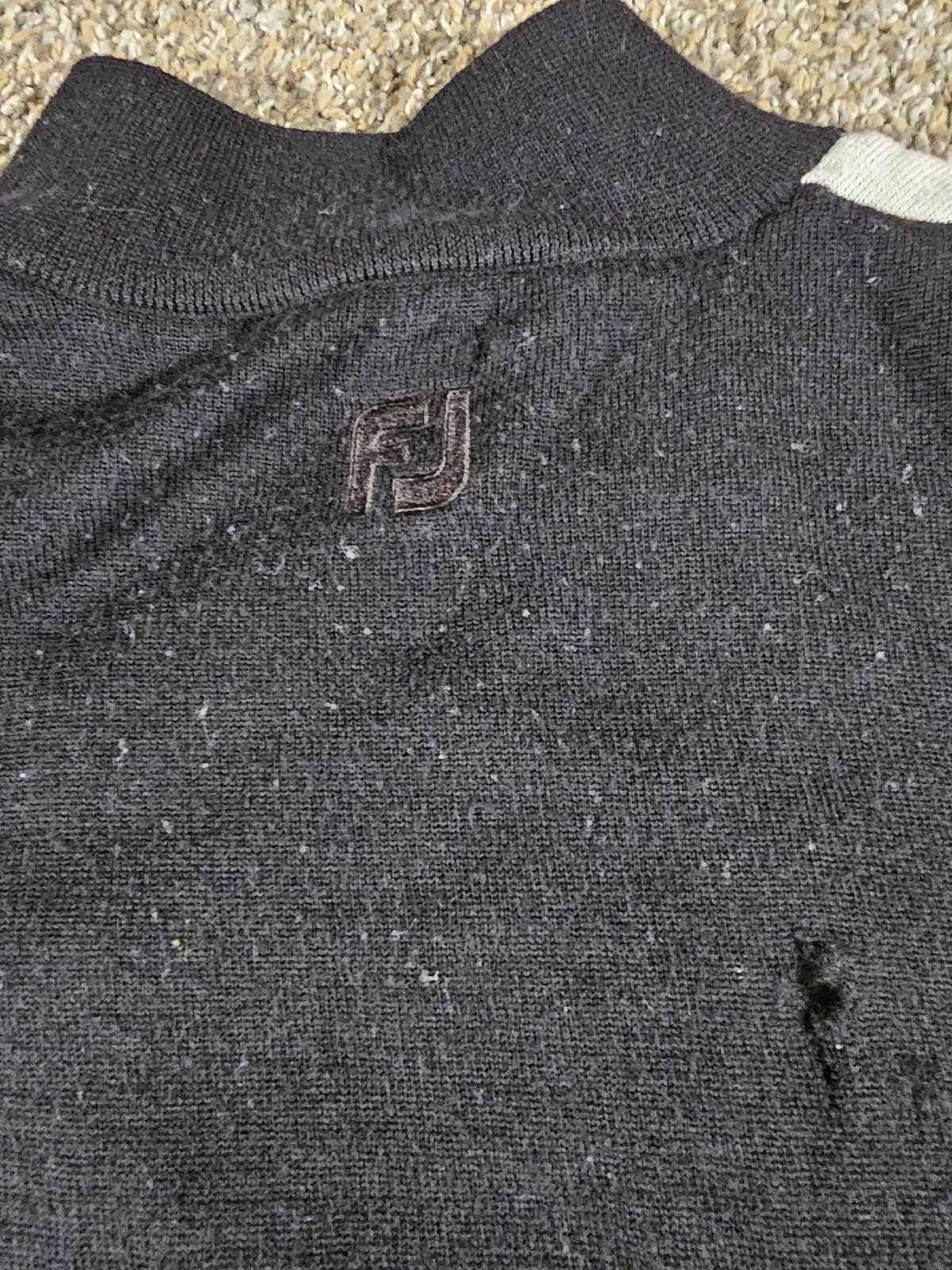FootJoy Argyle Wool Sweater Black Purple 1/4Zip Mens L FLAWS