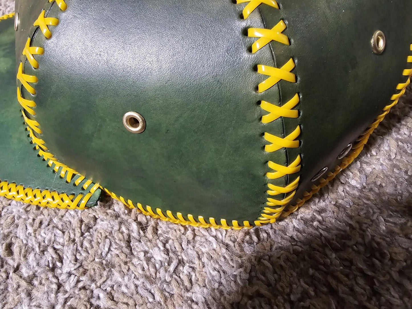 Custom Handmade Leather Strapback Hat Yellow Plastic Stitch