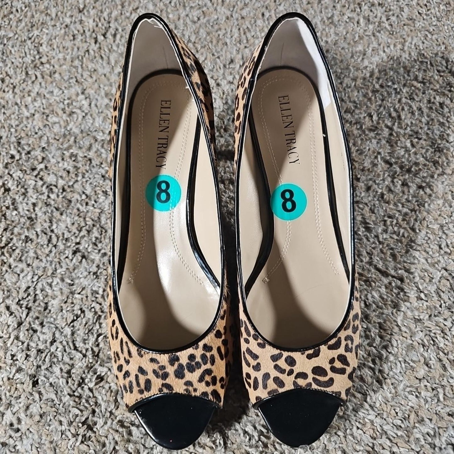 Ellen Tracy Vanna 8M Leopard Print Heels Real Cow Hair