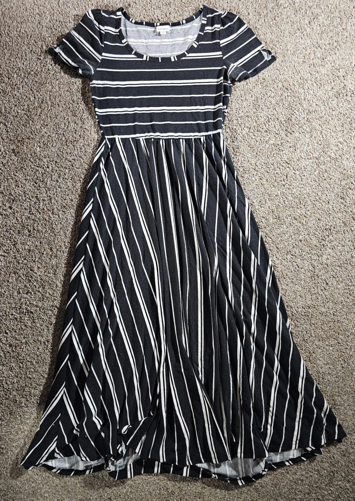 LuLaRoe Black White Striped Long Dress Small