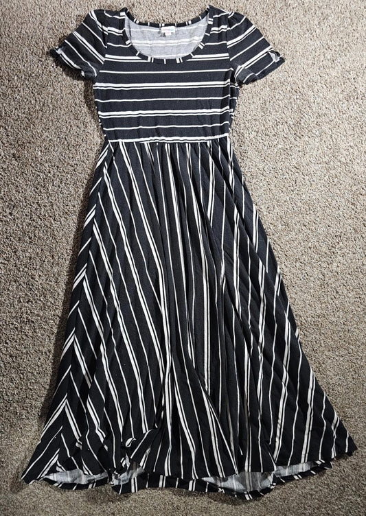 LuLaRoe Black White Striped Long Dress Small