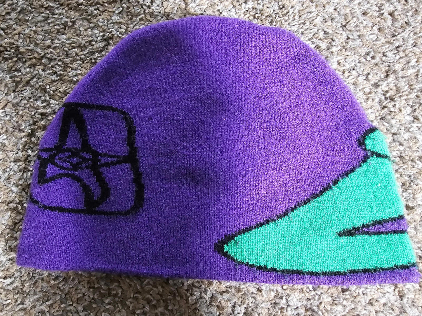 Purple Winter Beanie Hat Alien Dog Sword