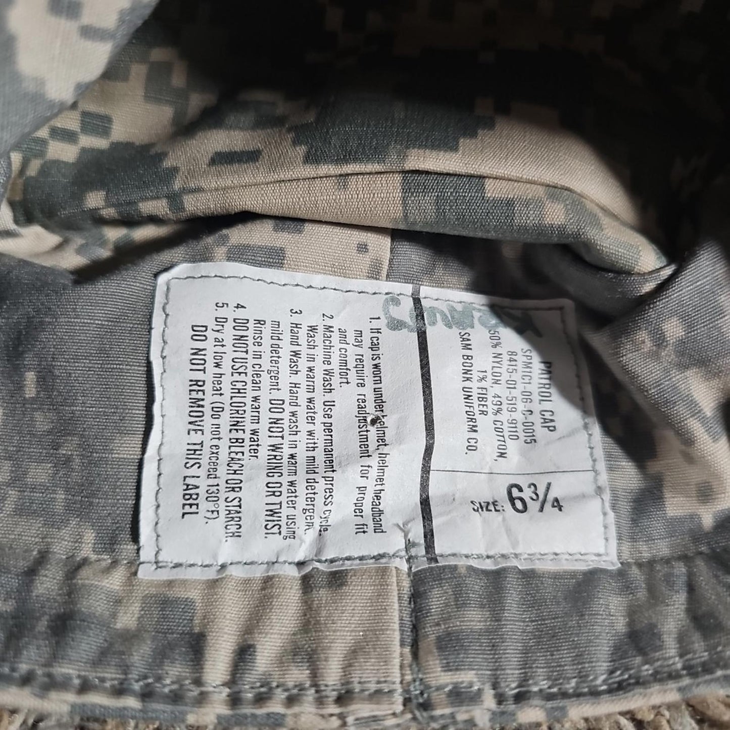 US Military Issue Army Uniform ACU Camo Patrol Hat Cap 6-3/4