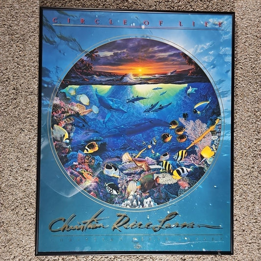Rare CHRISTIAN LASSEN Maui Hawaii CIRCLE OF LIFE Framed ART POSTER Print 24¼x30¼
