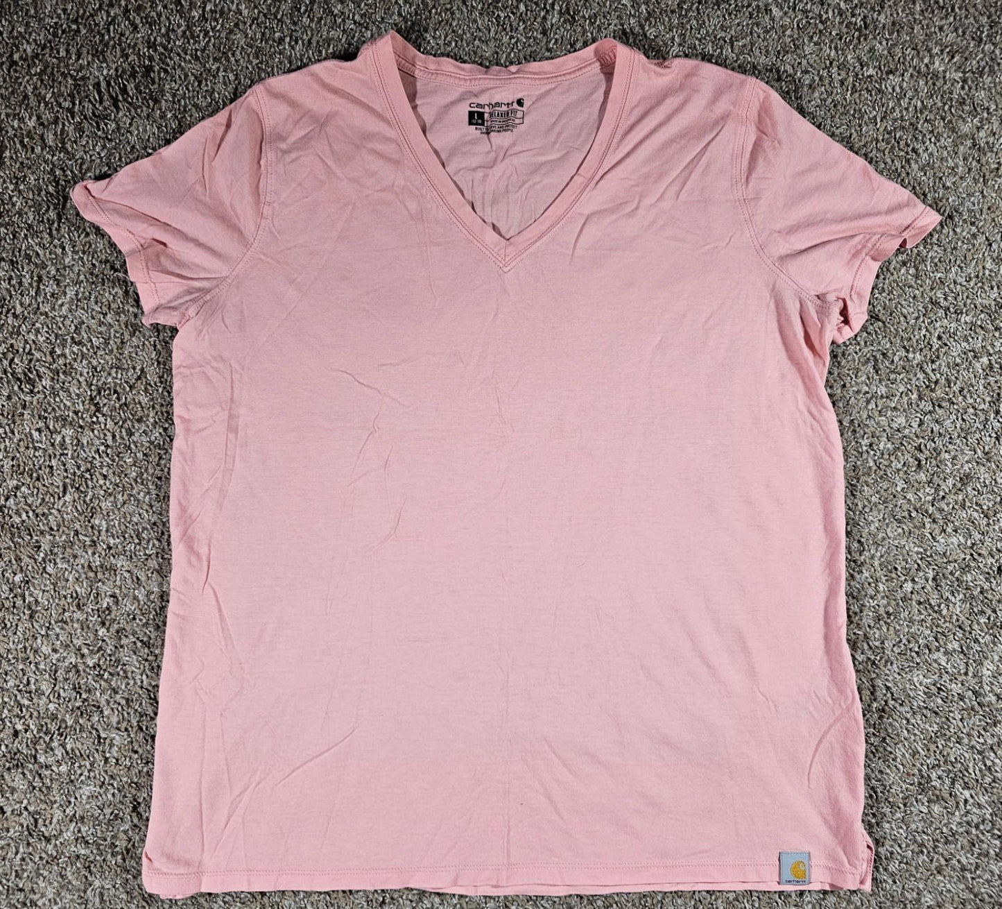 Carhartt Relax Fit Lightweight V Neck Pink T-shirt L 12-14