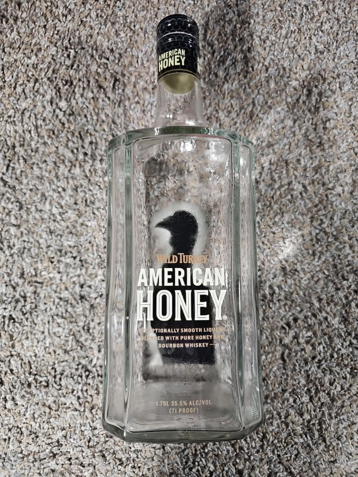 WILD TURKEY AMERICAN HONEY Empty Bottle 1.75 L Bourbon Whiskey Embossed Glass