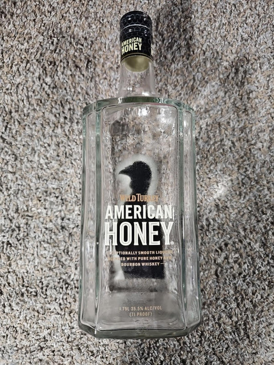 WILD TURKEY AMERICAN HONEY Empty Bottle 1.75 L Bourbon Whiskey Embossed Glass