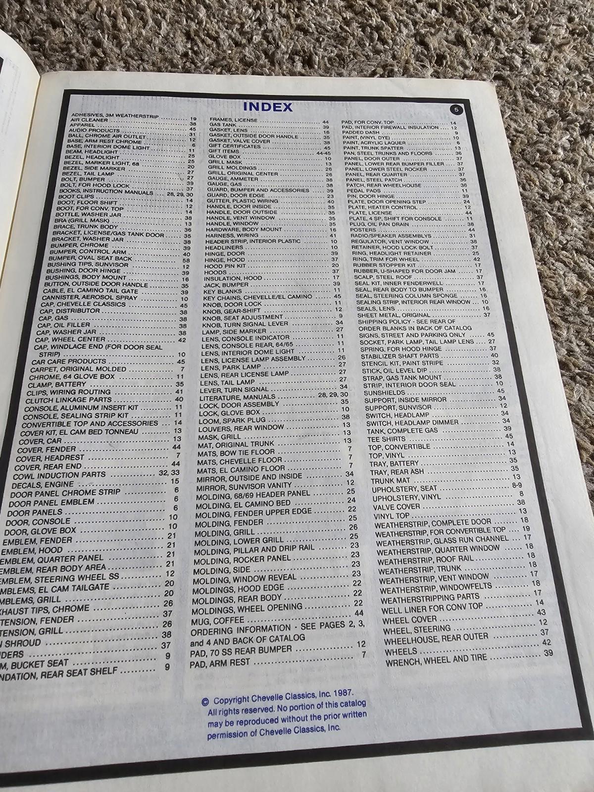 Chevelle Classics 1988 Parts Catalogue