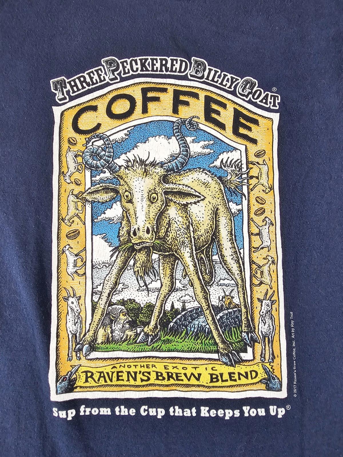 2017 Ray Troll Three Peckered Billy Goat t-shirt 2XL ravenbrew blend Coffee