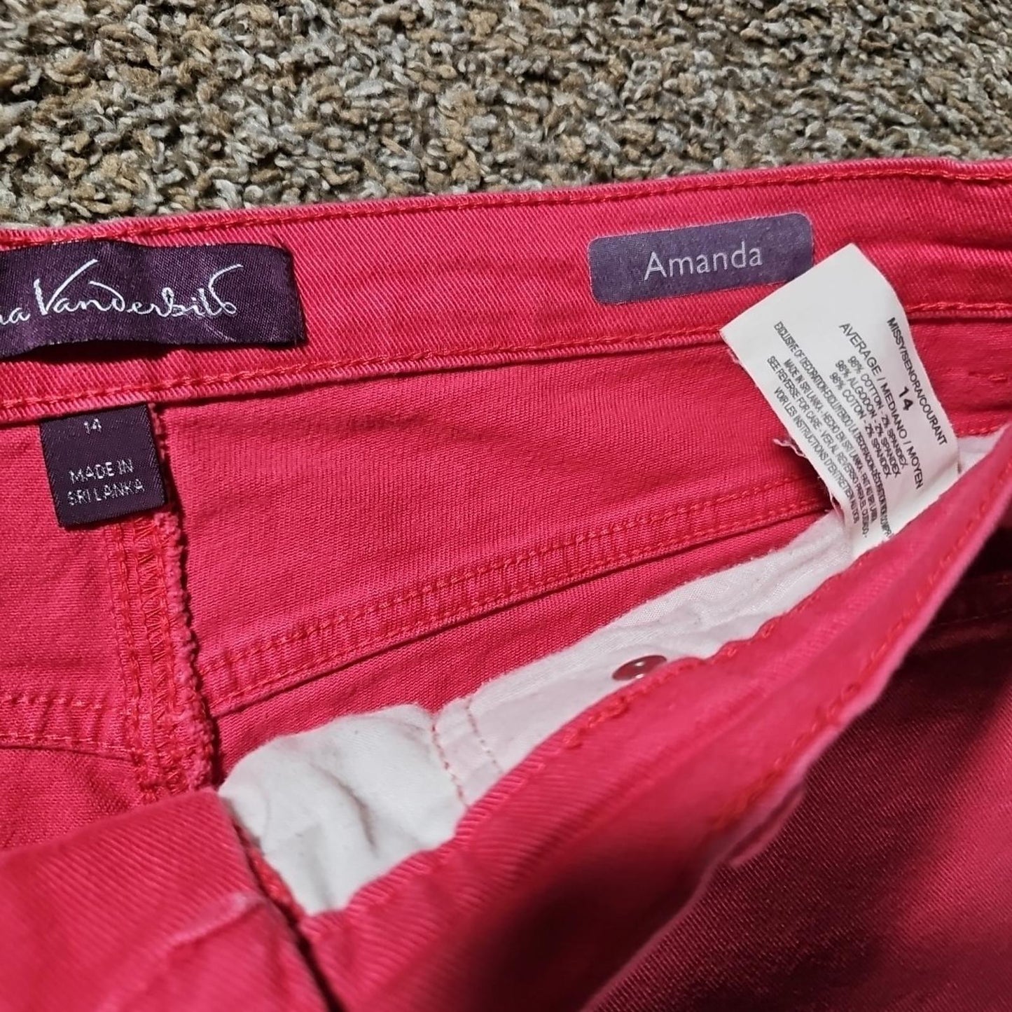 Gloria Vanderbilt Amanda HOT Pink Stretch Jeans 14 IronMark?