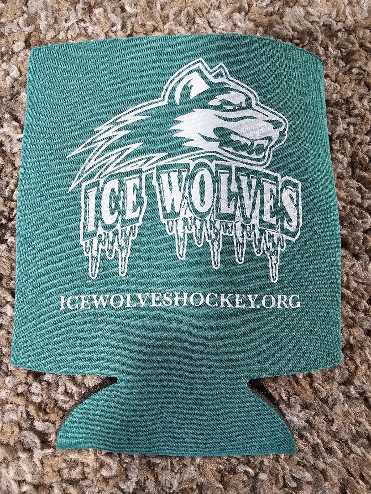 ice wolves hockey can koozie insulator