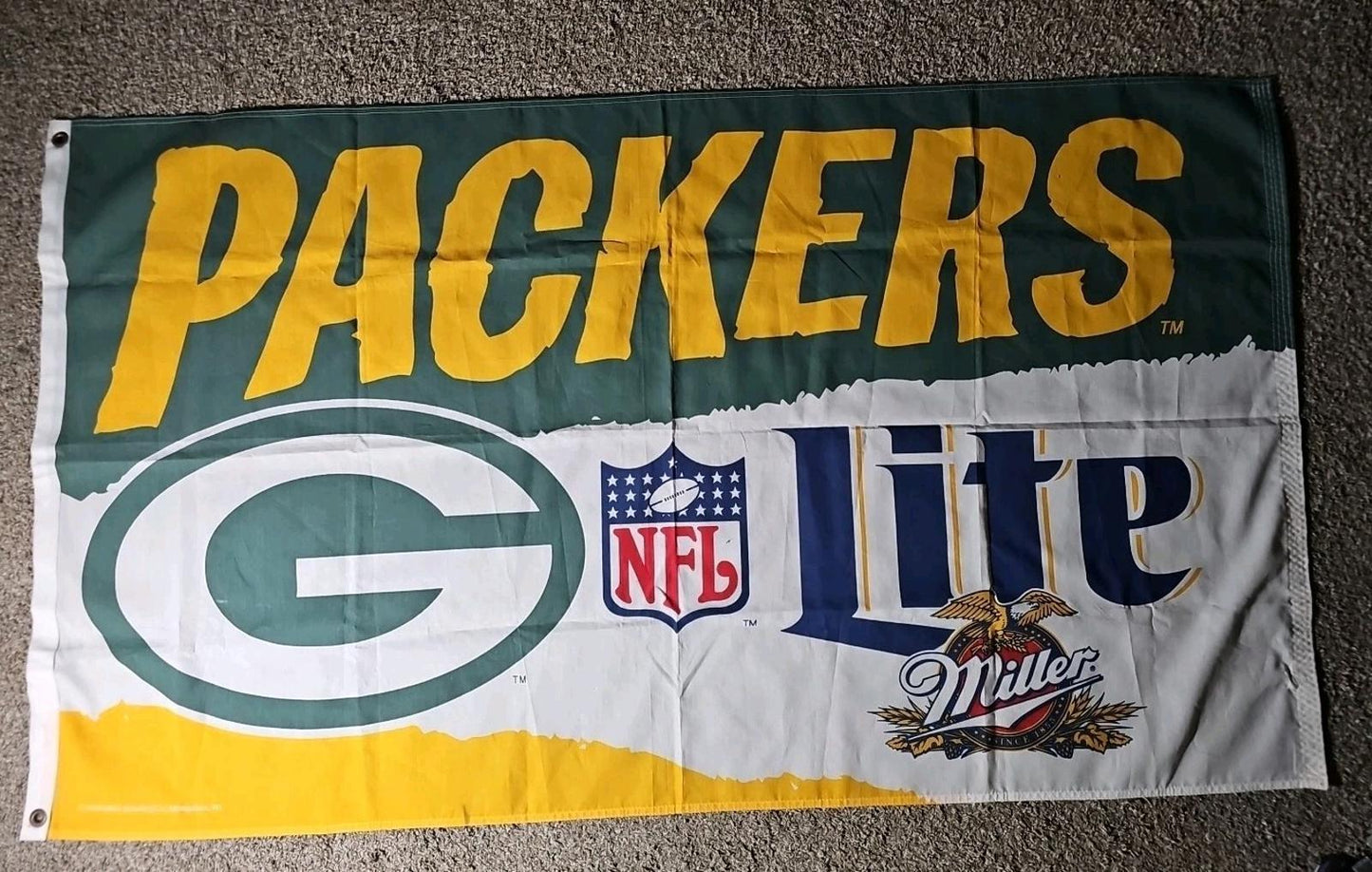 Vintage 1996 Green Bay Packers NFL Miller Lite Beer Brewing Flag SUPER BOWL YEAR