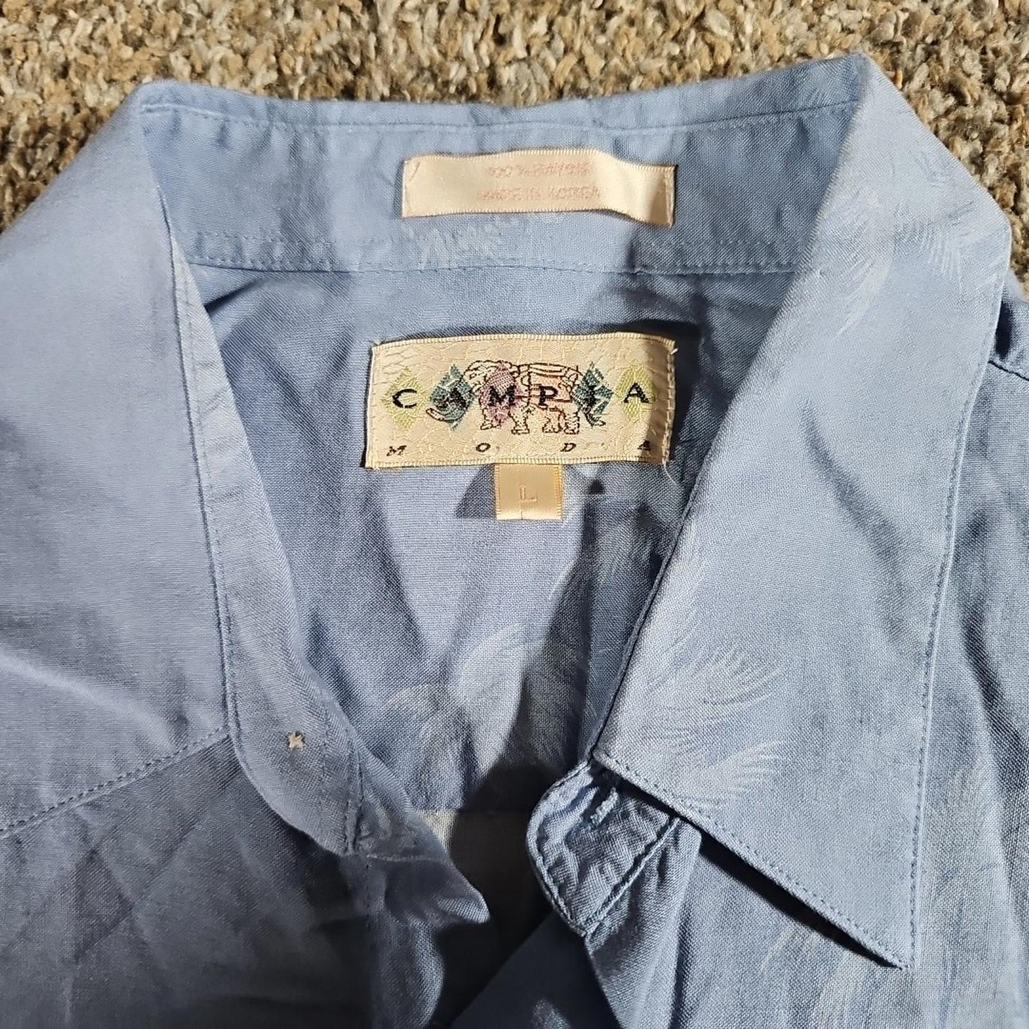 Campia Moda L 100% Rayon Blue Palm Trees Hawaiian Button Up