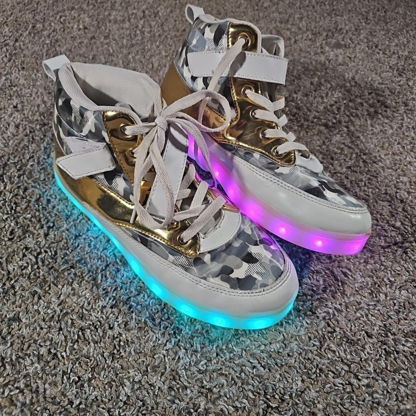 gold white camo light up shoes Sz 39 Multiple LED Colors Strobe