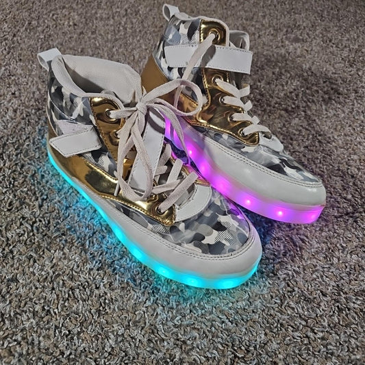gold white camo light up shoes Sz 39 Multiple LED Colors Strobe