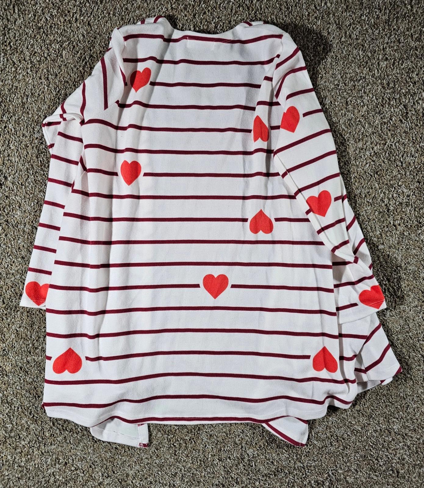 Lularoe Women S Open Front Cardigan Sweater White Pink Heart