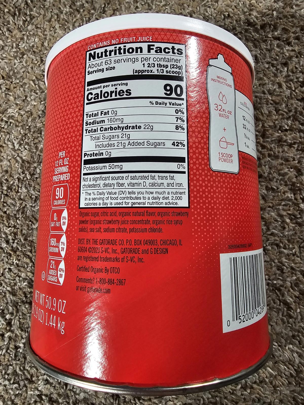 Gatorade G ESSNTL Organic Powder, Strawberry, 50.9oz Canister 3 Pack NEW SEALED