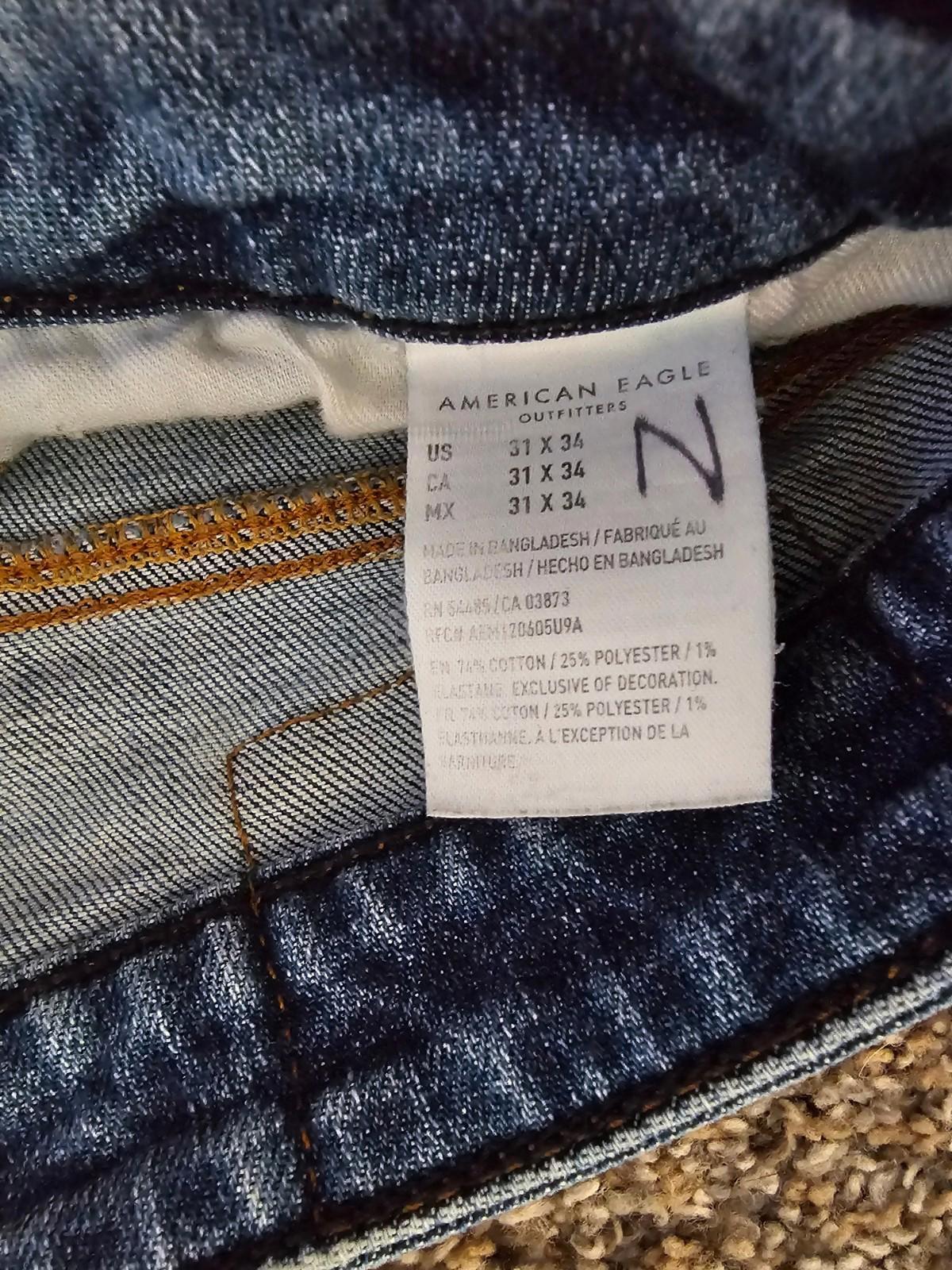 American Eagle Distressed Straight Leg AirFlex Temp Tech Denim Jeans Mens 31x34