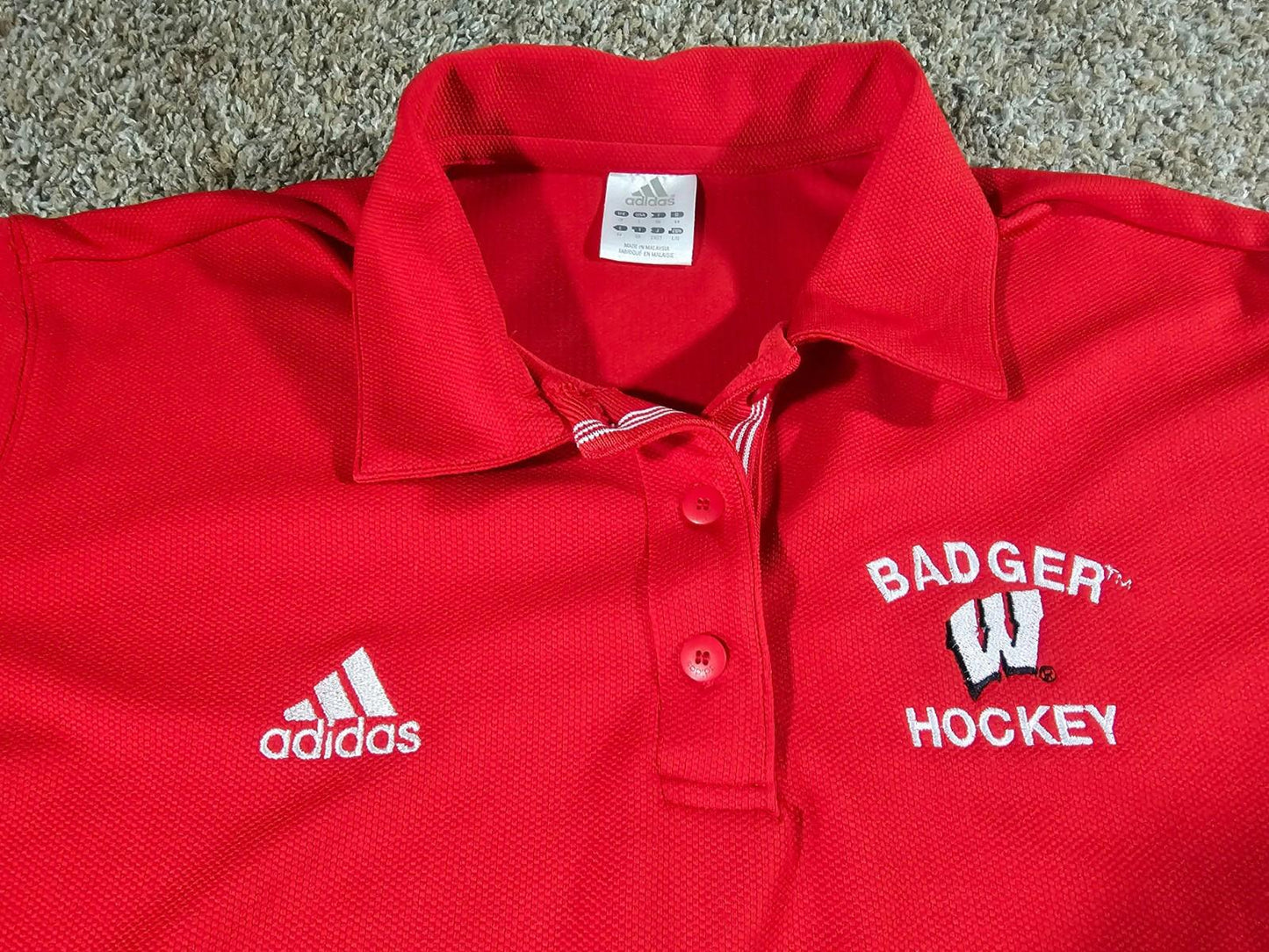 Adidas Wisconsin Badgers Hockey Red Polo Large Vintage