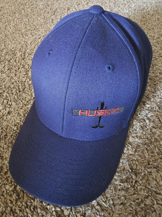 HUSKY plane handcrafted WY USA L-XL Yupoong Flexfit hat Blue