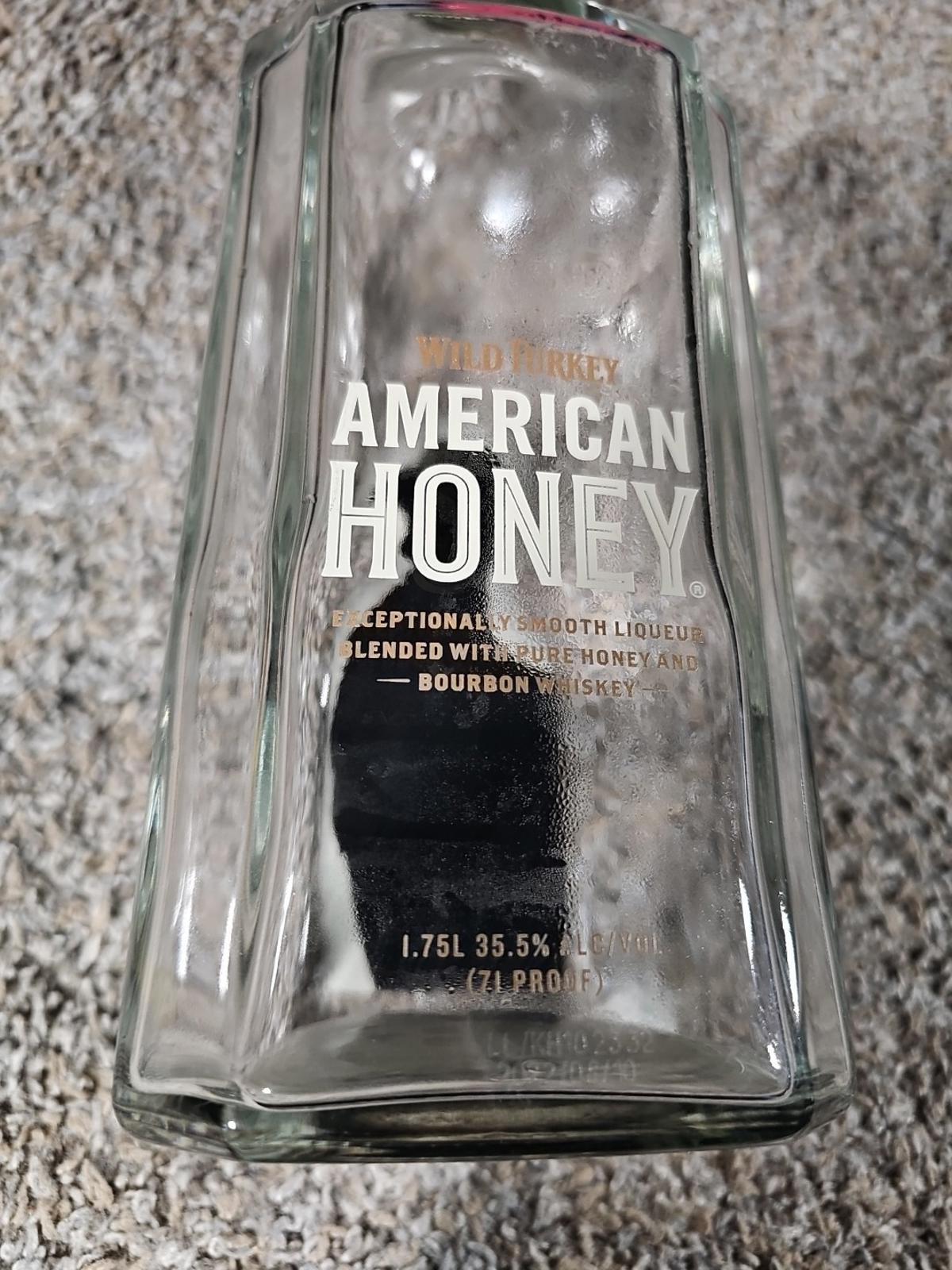 WILD TURKEY AMERICAN HONEY Empty Bottle 1.75 L Bourbon Whiskey Embossed Glass